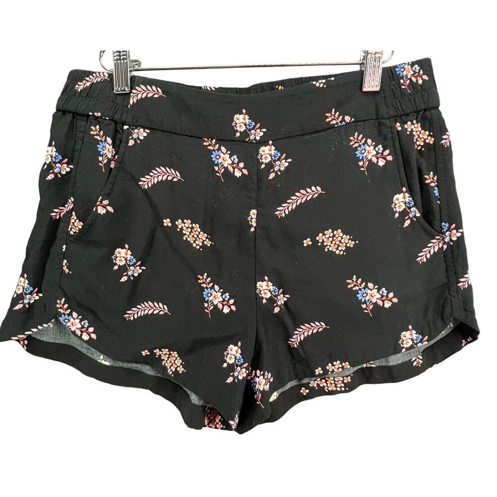 Express Dolphin Shorts Womens S Black Pink Floral Pull On Pockets Boho‎ Festival